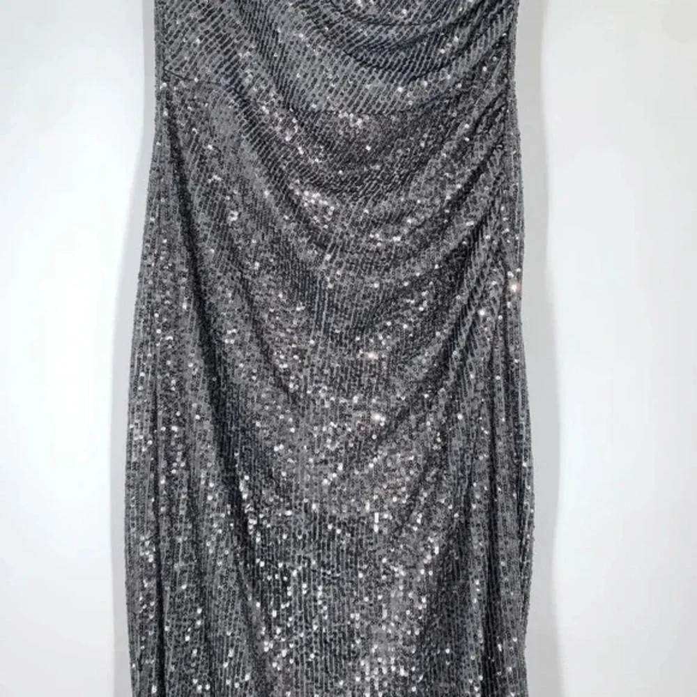 LAUNDRY by Shelli Segal Sequin Cowl Neck Slip Midi Dress in Gunmetal - Picture 6 of 12